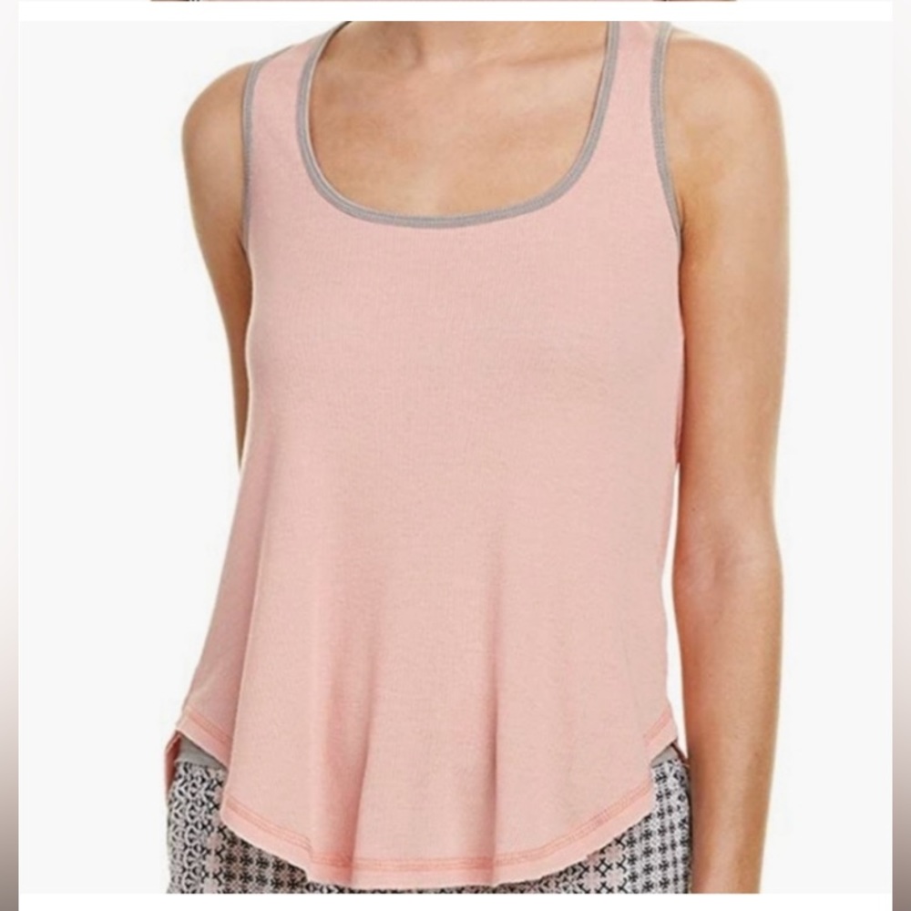 Splendid Brand Lounge TankTop. Scoop Neck w/tie back. Pink w/gray trim. Sz S NWT